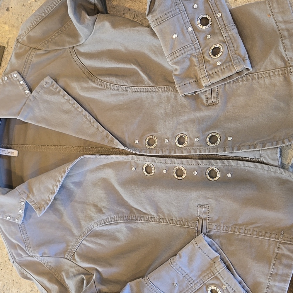 Rhinestone Embellished Gray Twill Jacket